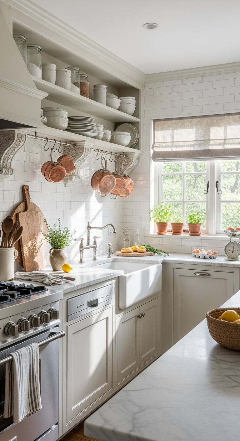 architectural details support decorative shelving