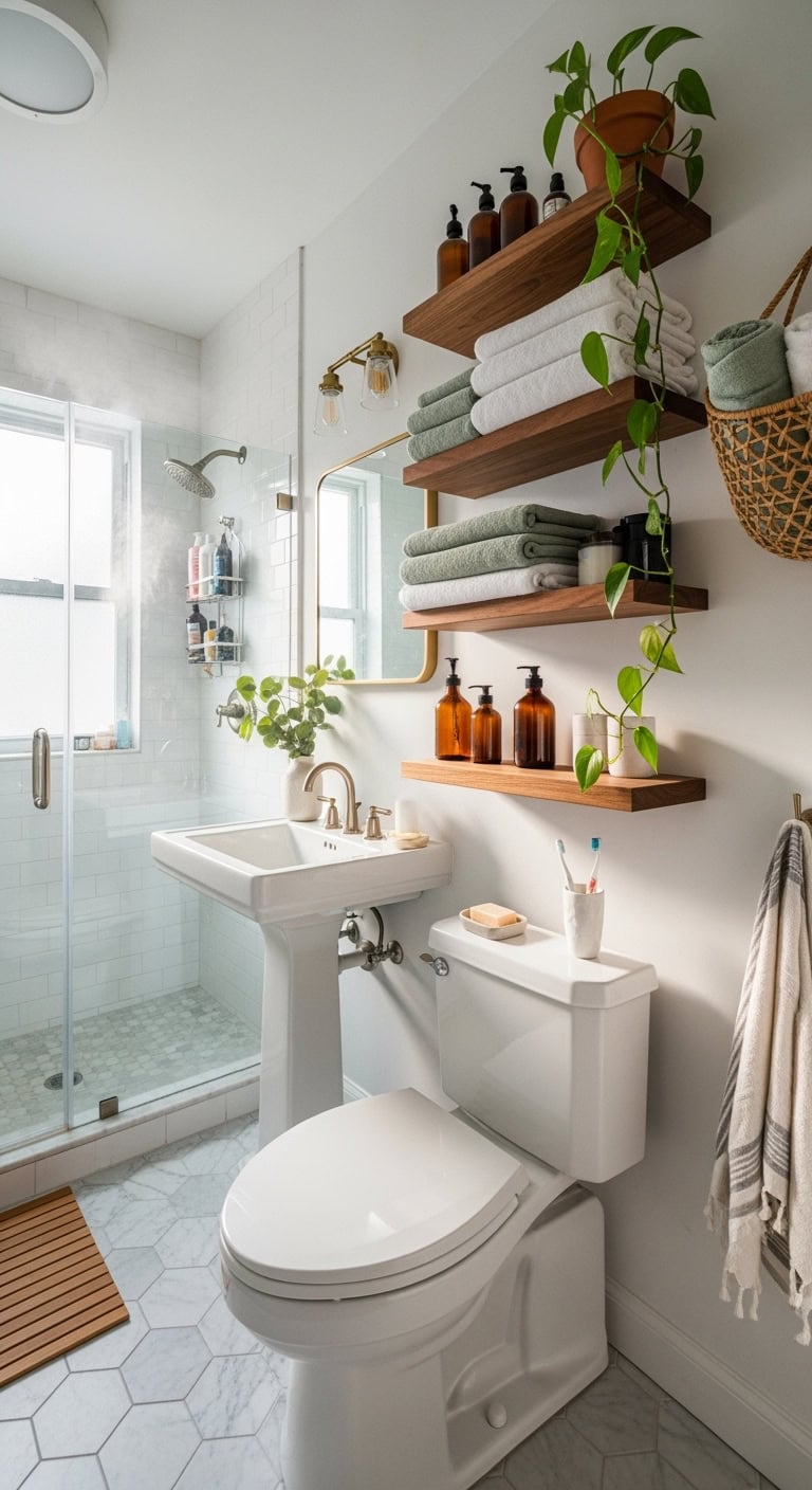maximizing vertical bathroom storage space
