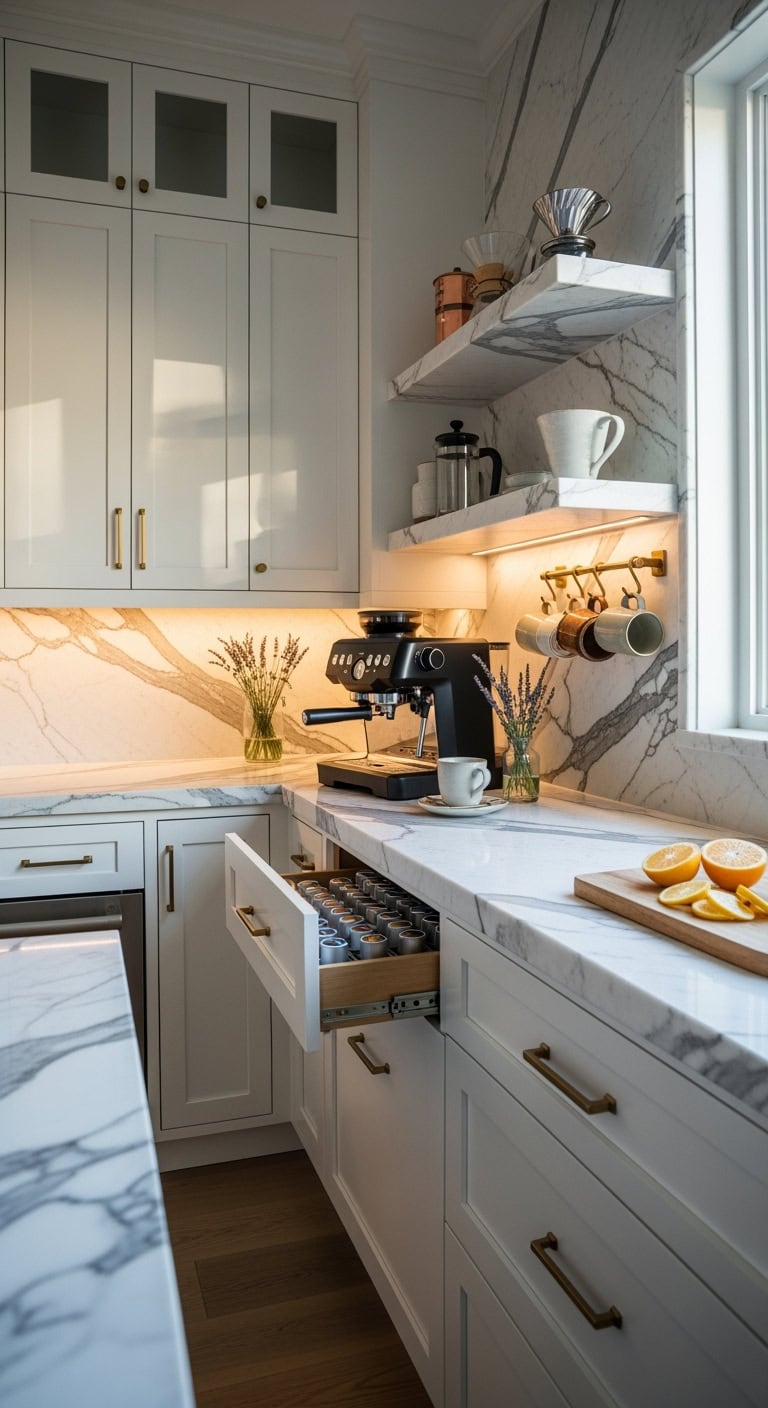 luxurious coffee nook with marble details
