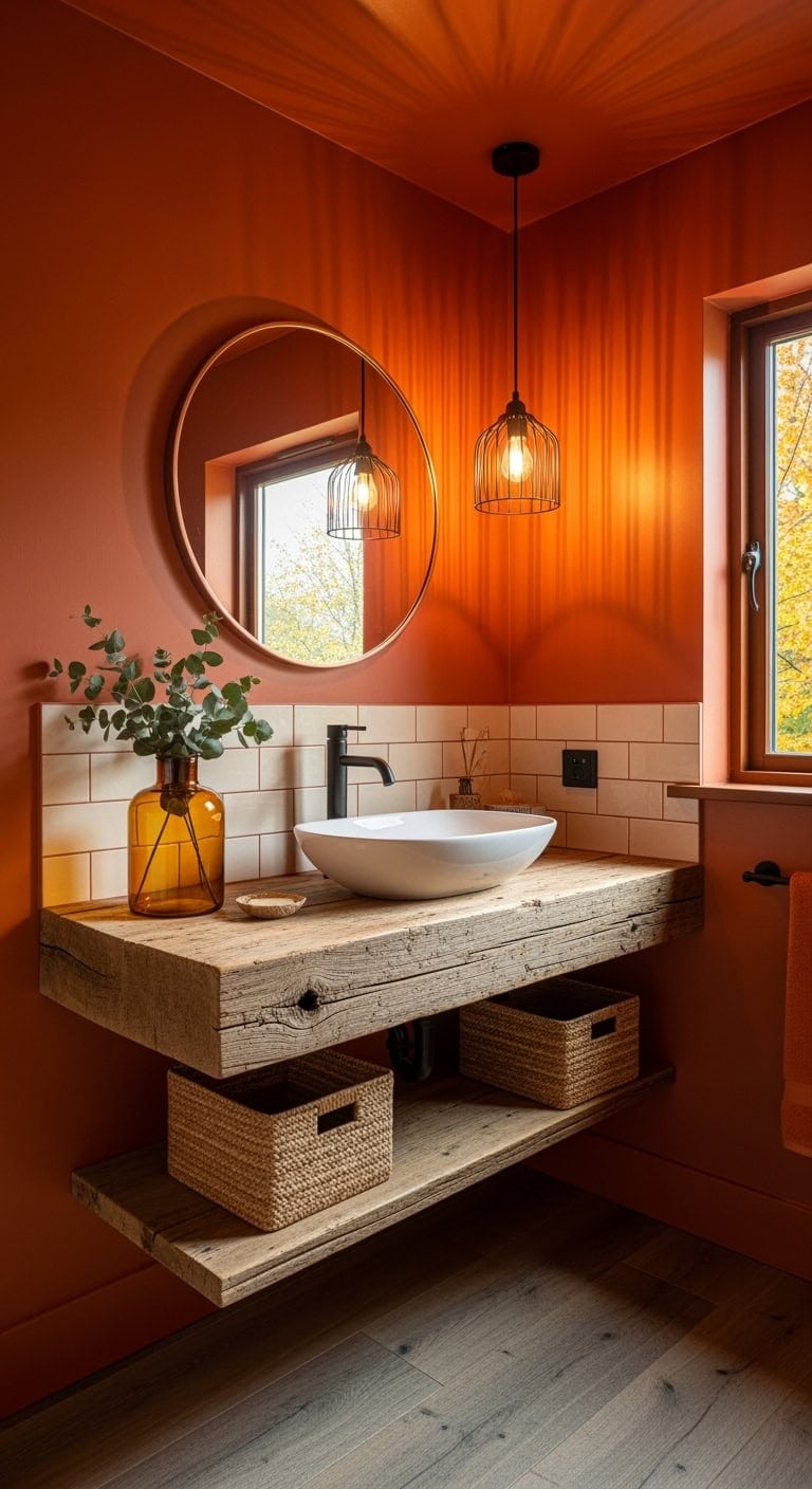burnt orange reclaimed wood vanity