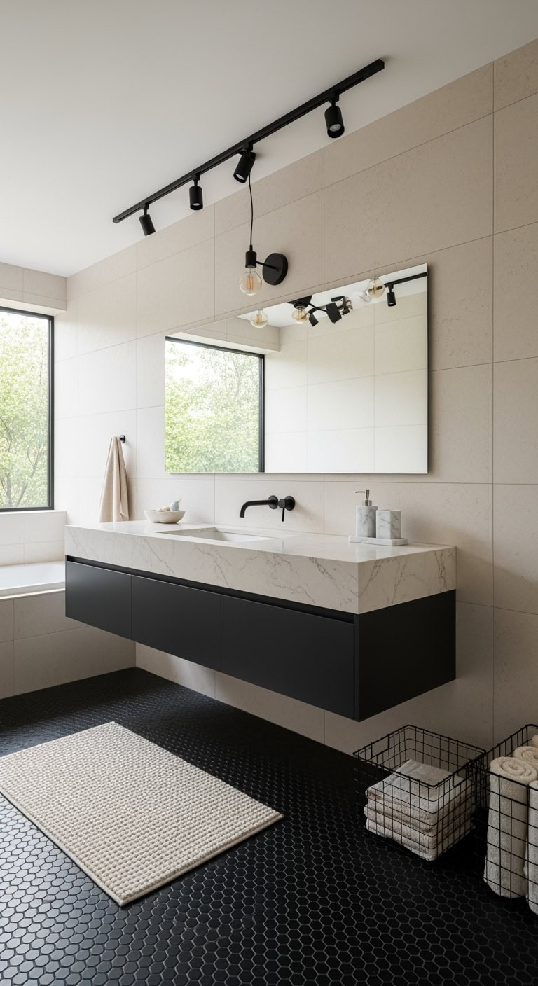 floating black vanity cream marble