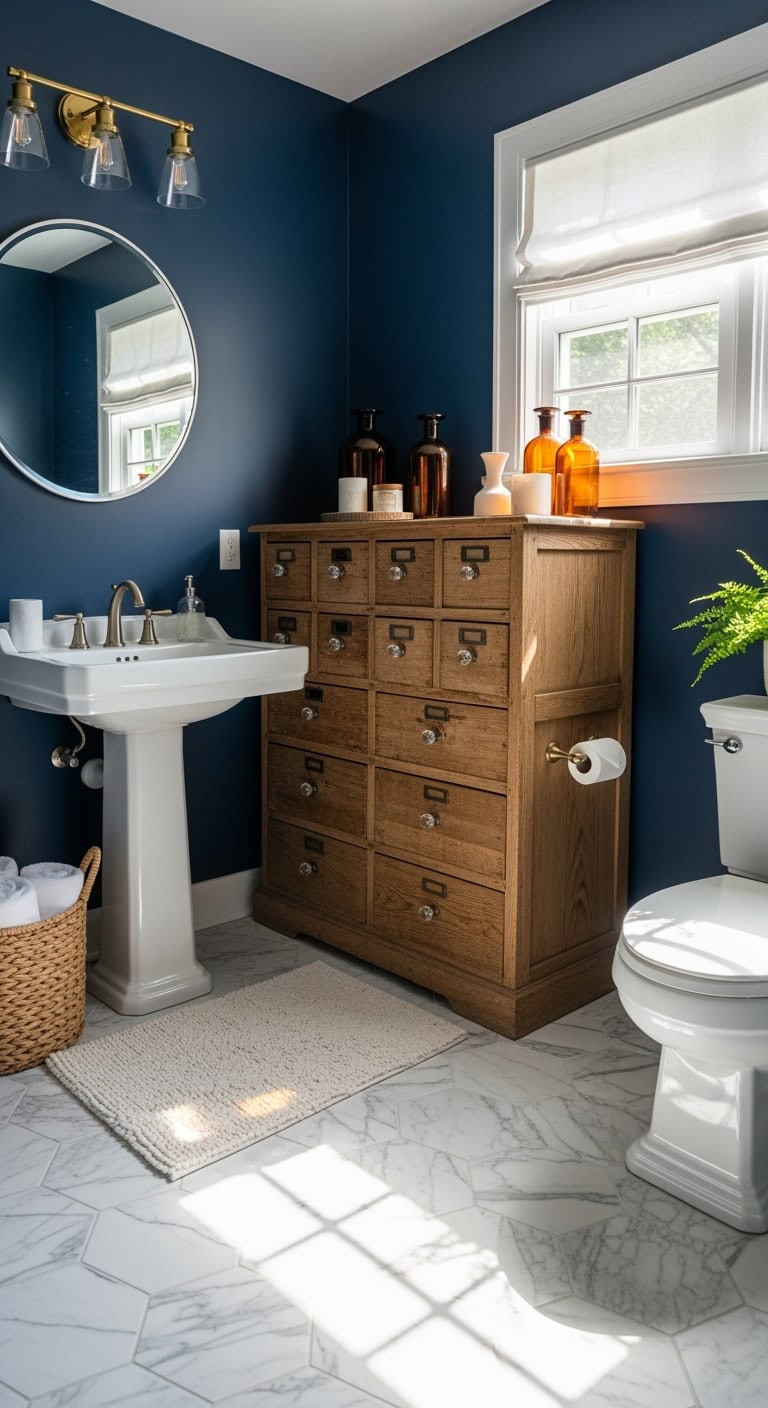 vintage apothecary cabinet adds character