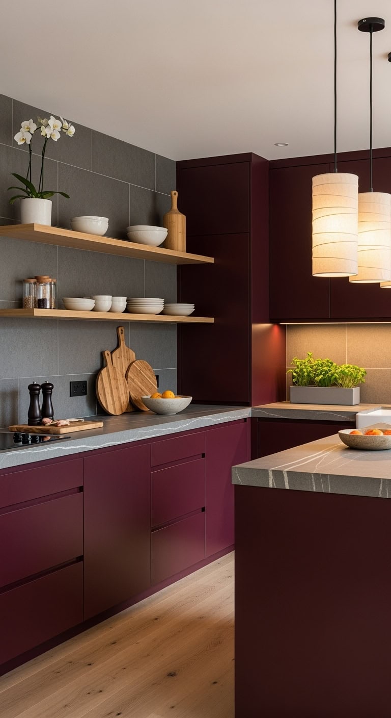 serene zen burgundy kitchen