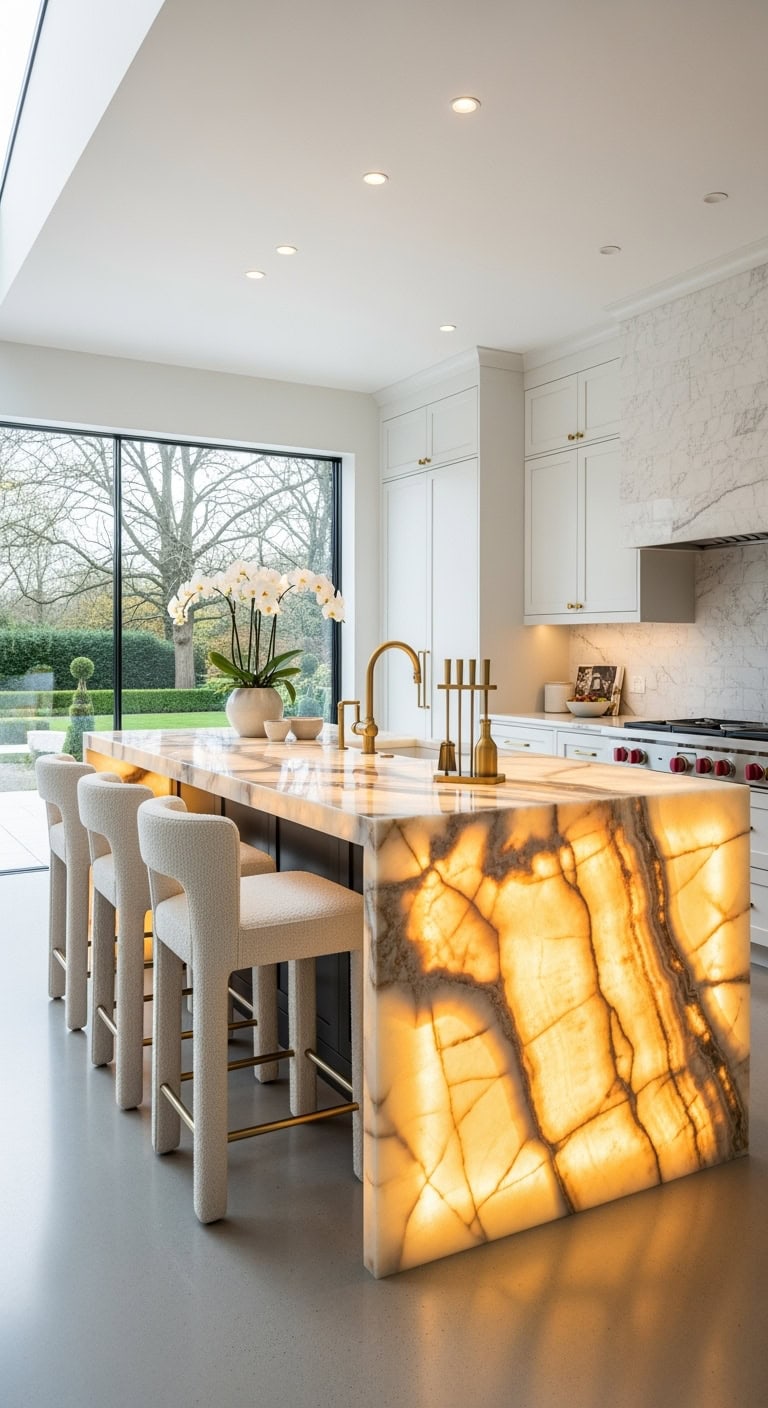 backlit onyx luxury kitchen