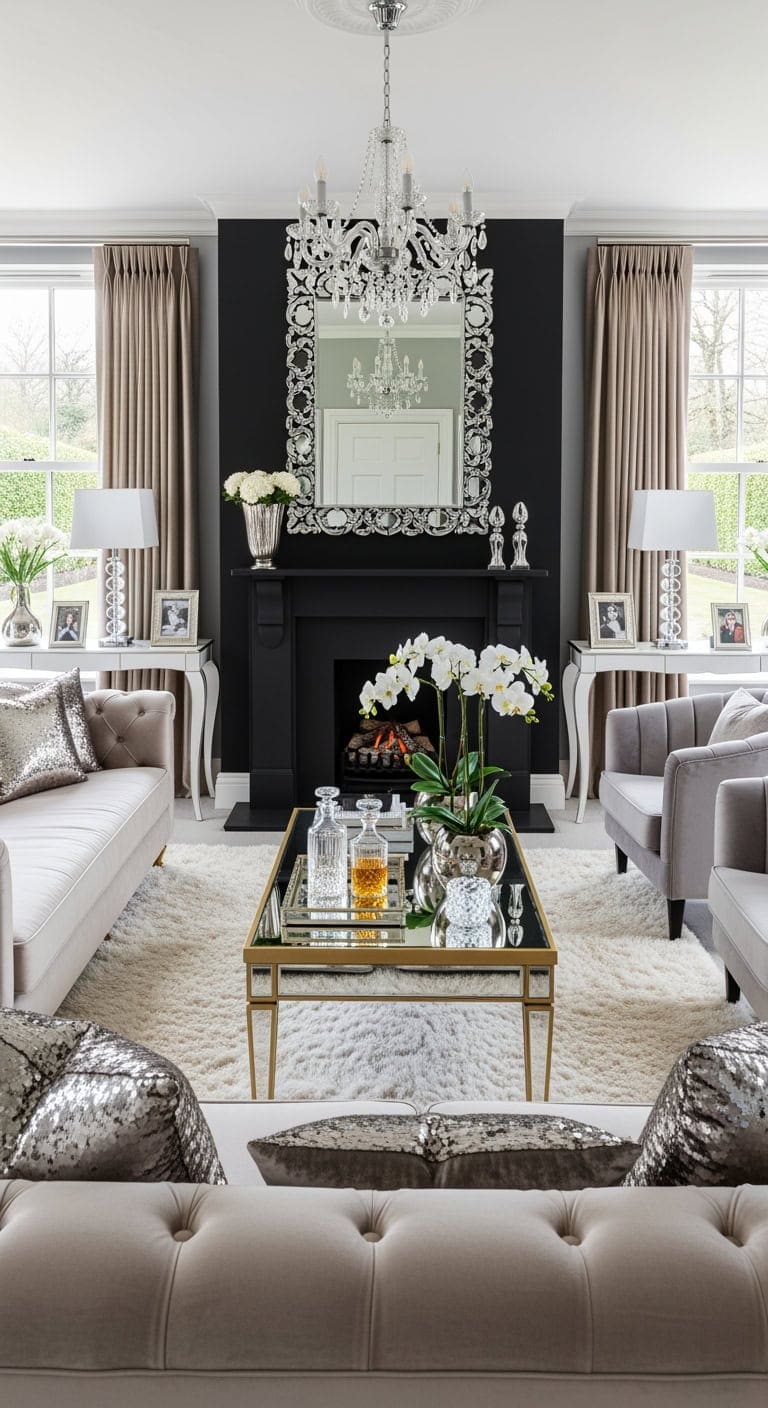 black lacquered glamorous fireplace