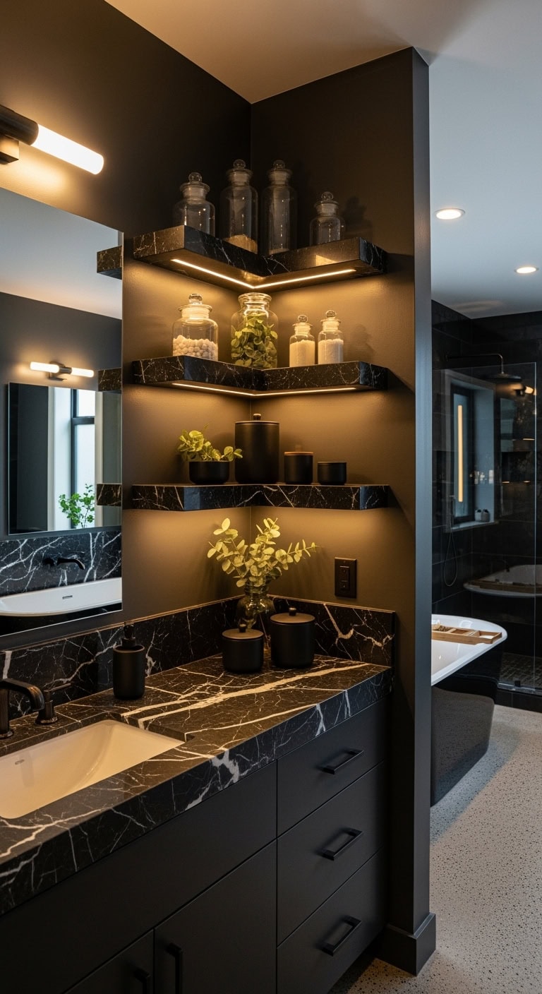 moody glamorous sophisticated decorative shelves