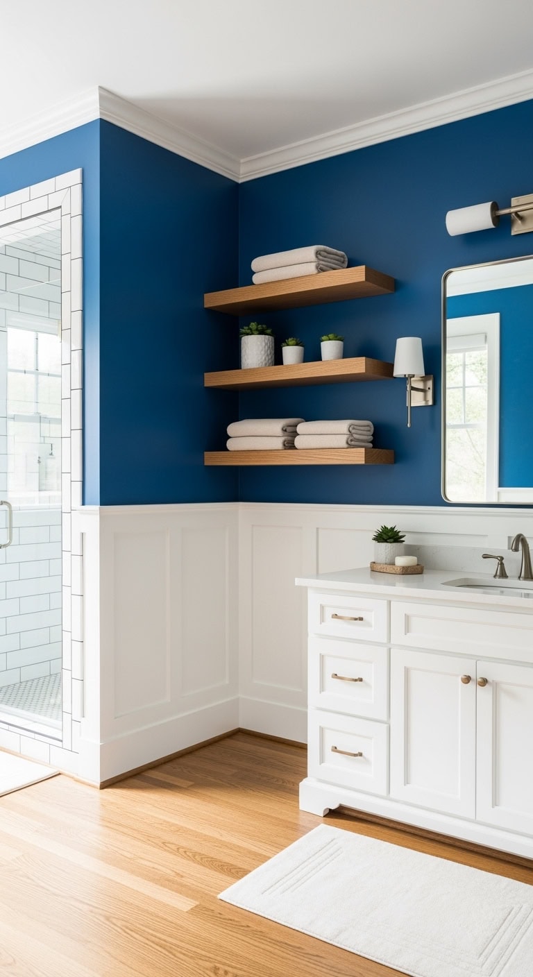 dramatic bold nautical spa like bathroom