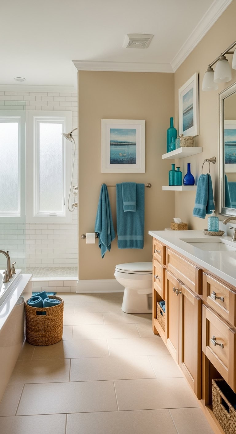 peaceful beach inspired bathroom color palette