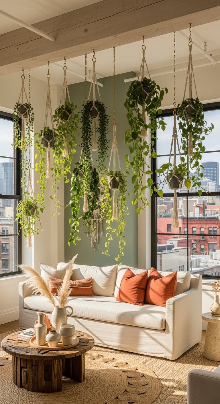 ceiling mounted cascading indoor greenery