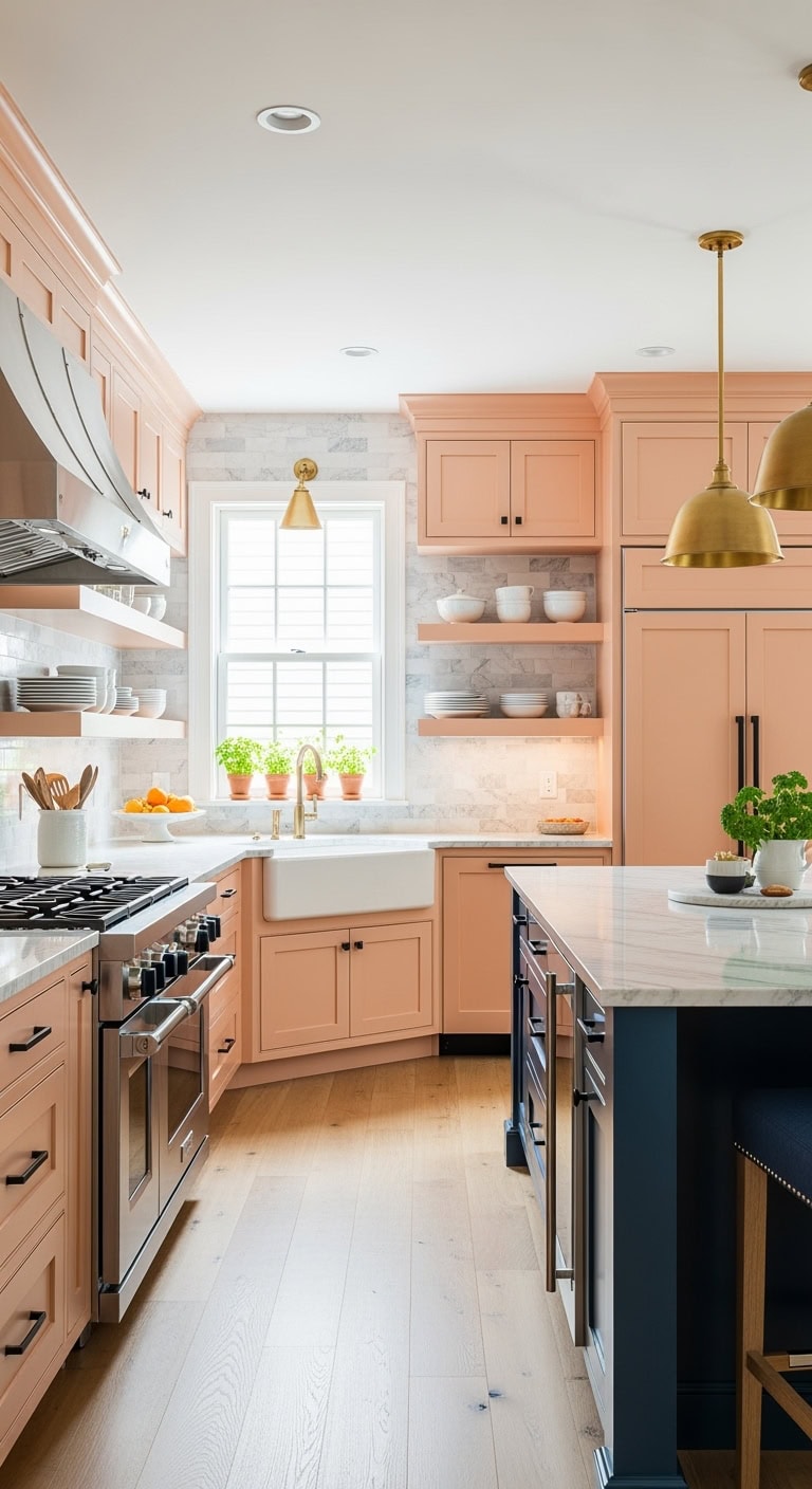 peach cabinets with sophistication