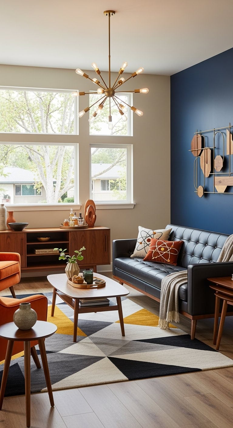 mid century walnut leather aesthetic