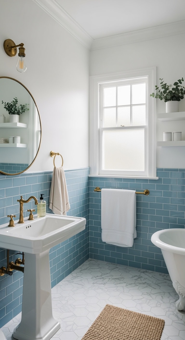 warm elegant bathroom brass accents