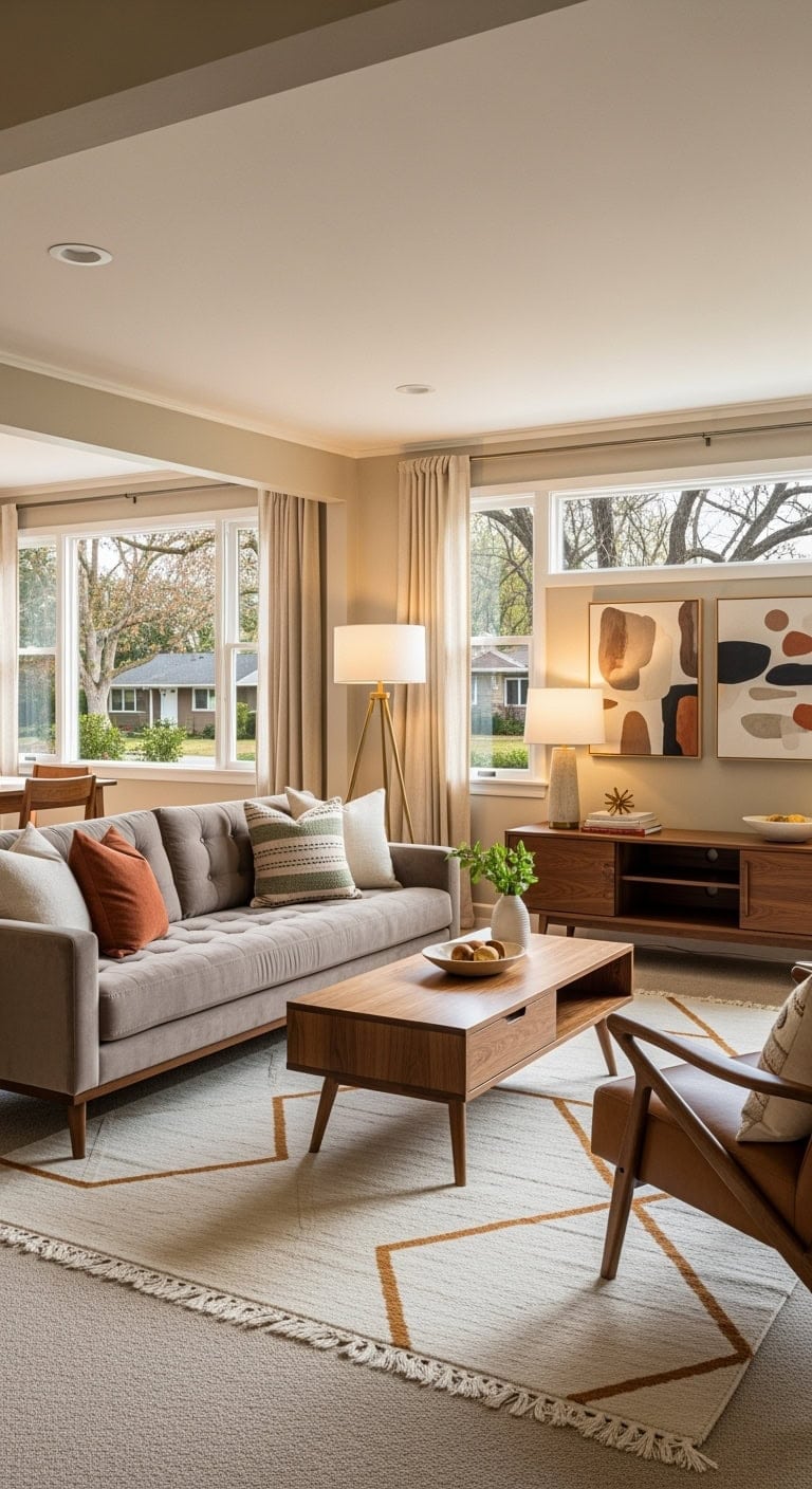 mid century taupe walnut furnishings