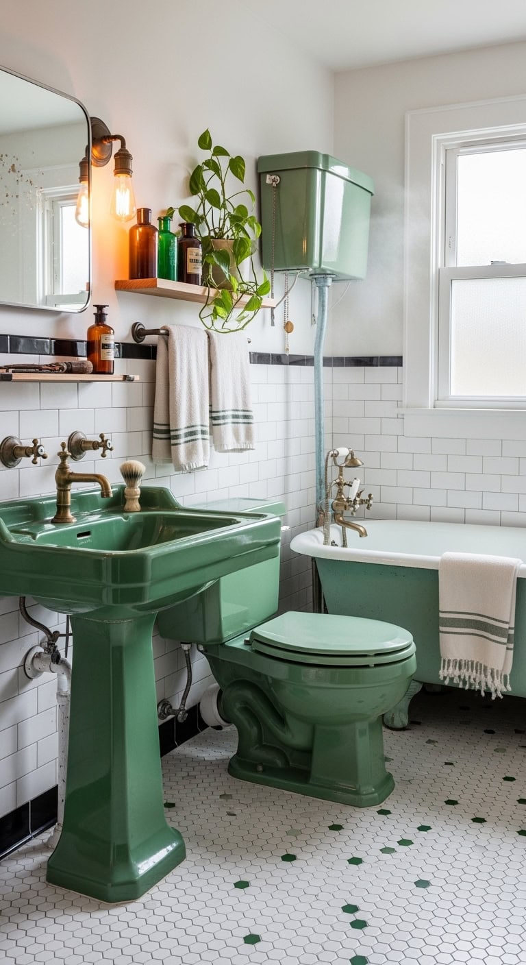 vintage green porcelain bathroom fixtures