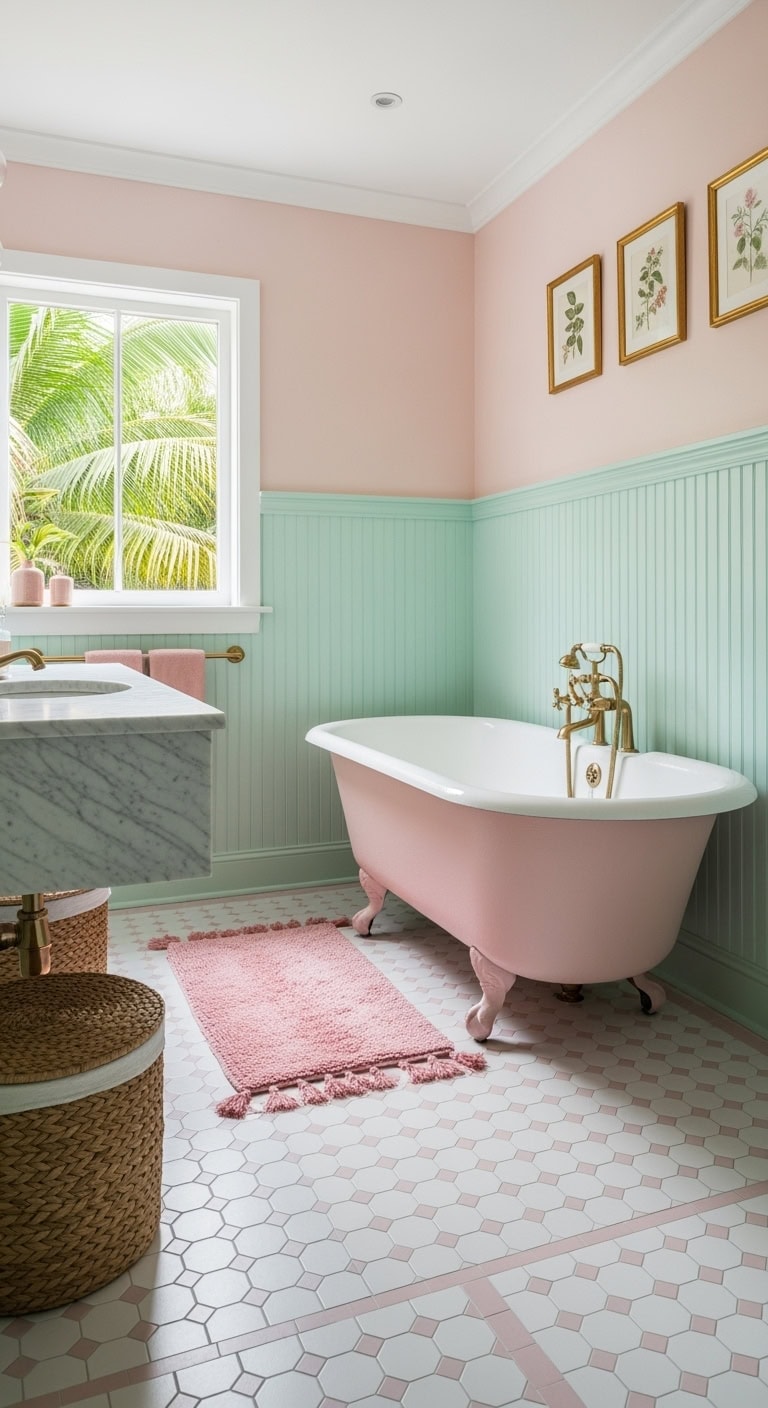 pastel pink mint bathroom