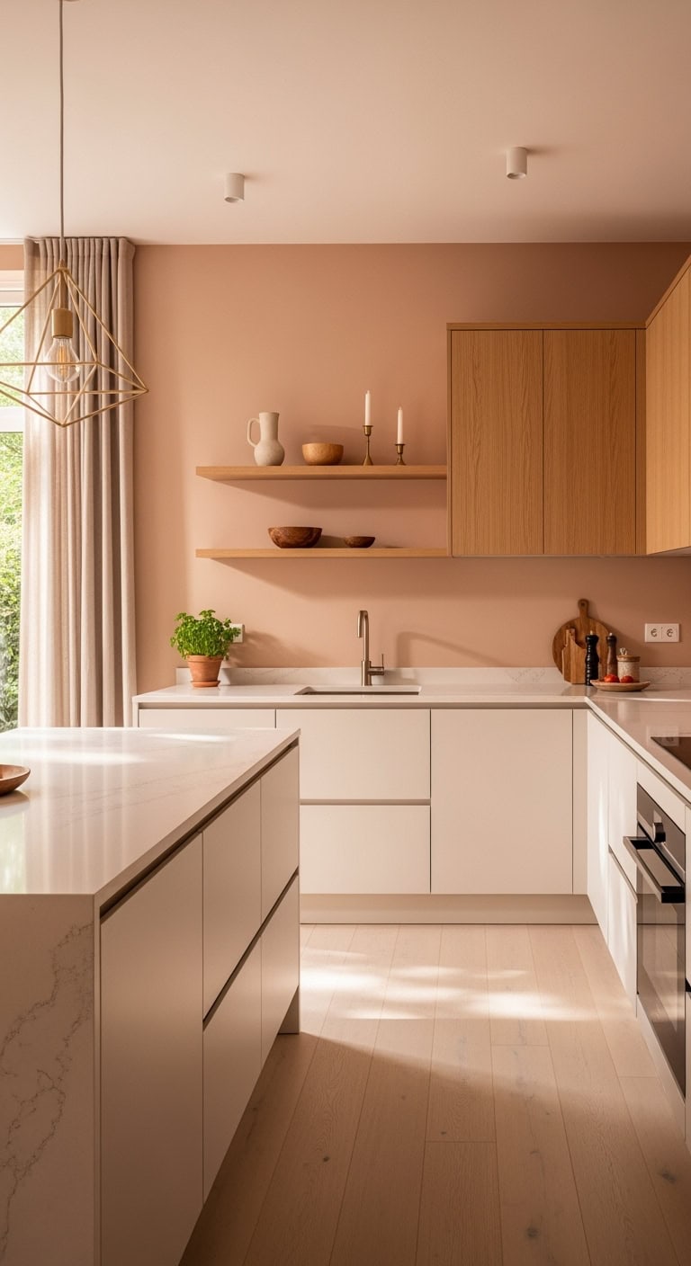 subtle peach minimalist kitchen