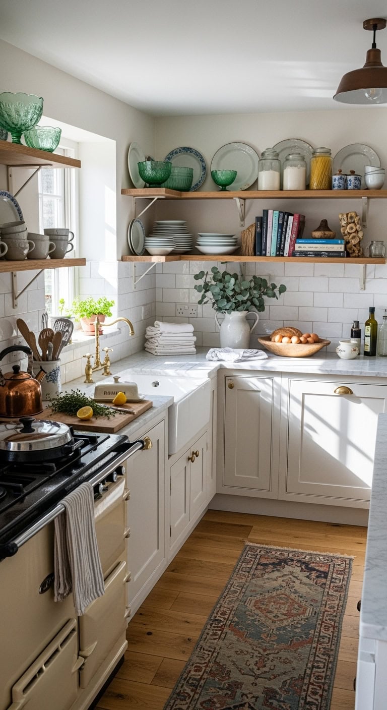 vintage dish displays with open shelving