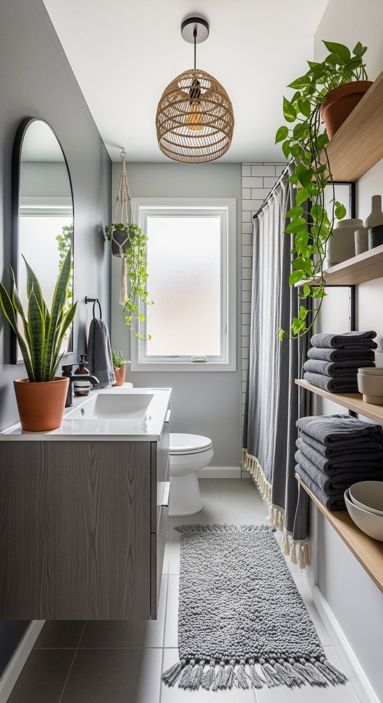 gray textiles lush plants