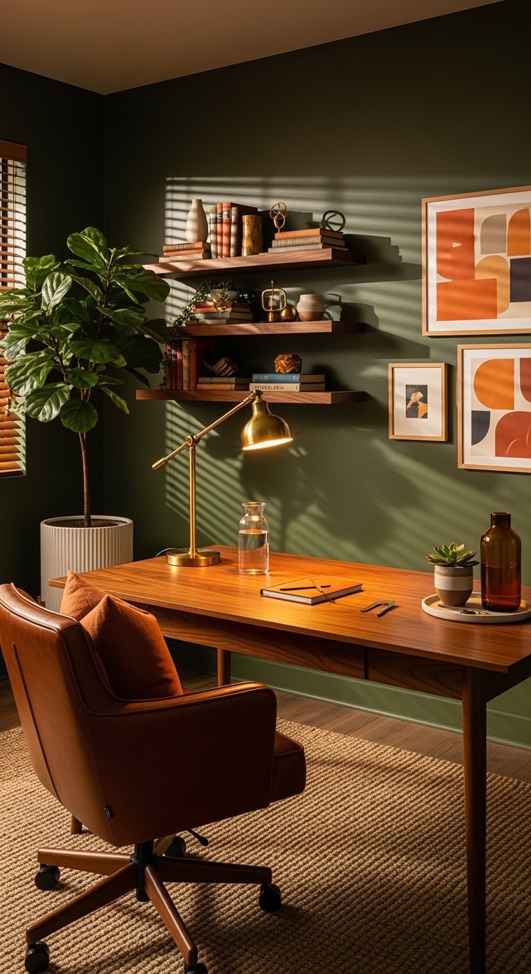 retro botanical mid century moss office