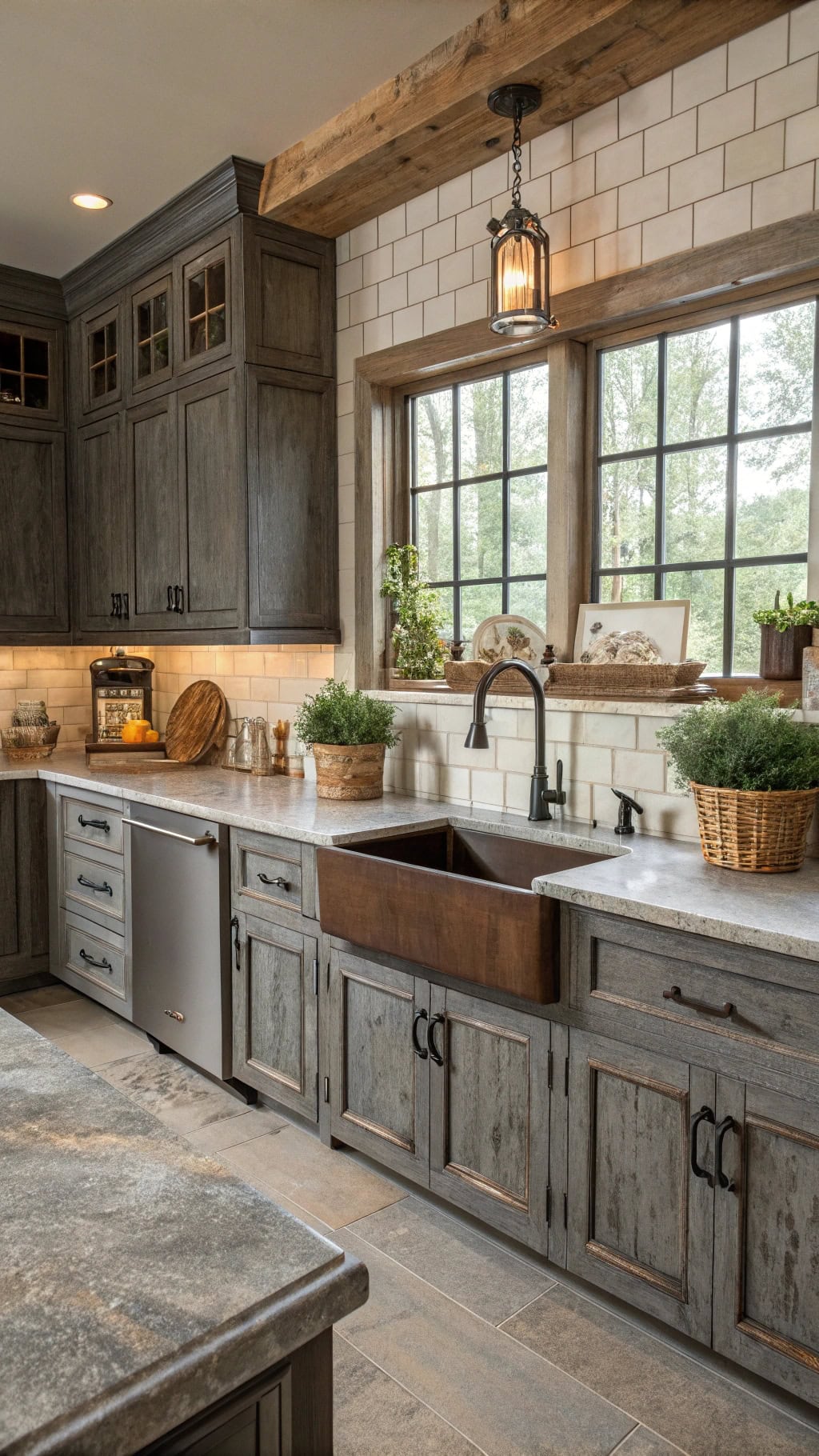 distressed gray cabinet aesthetics