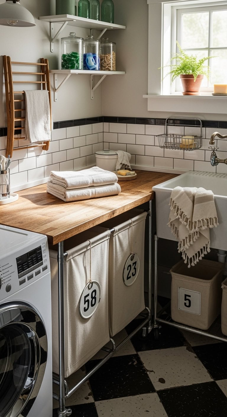 vintage mobile laundry sorting stations