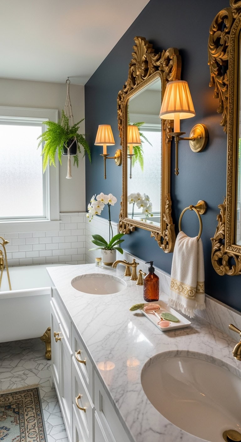 regal navy and gilded mirror ensemble