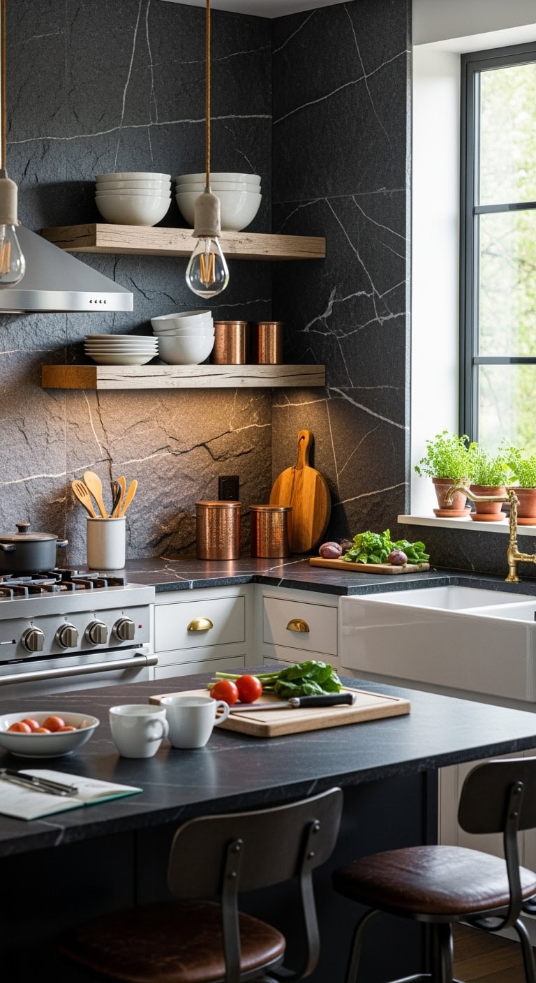 edgy industrial stone kitchen transformation