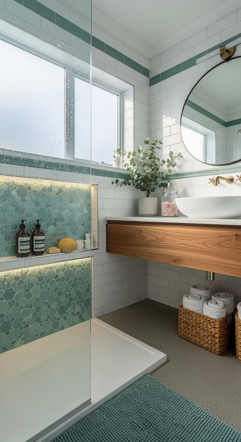 seafoam mosaic shower niche art gallery