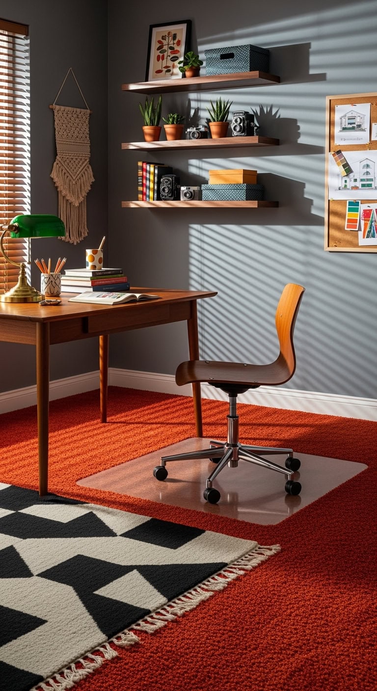 retro shag carpet workspace oasis