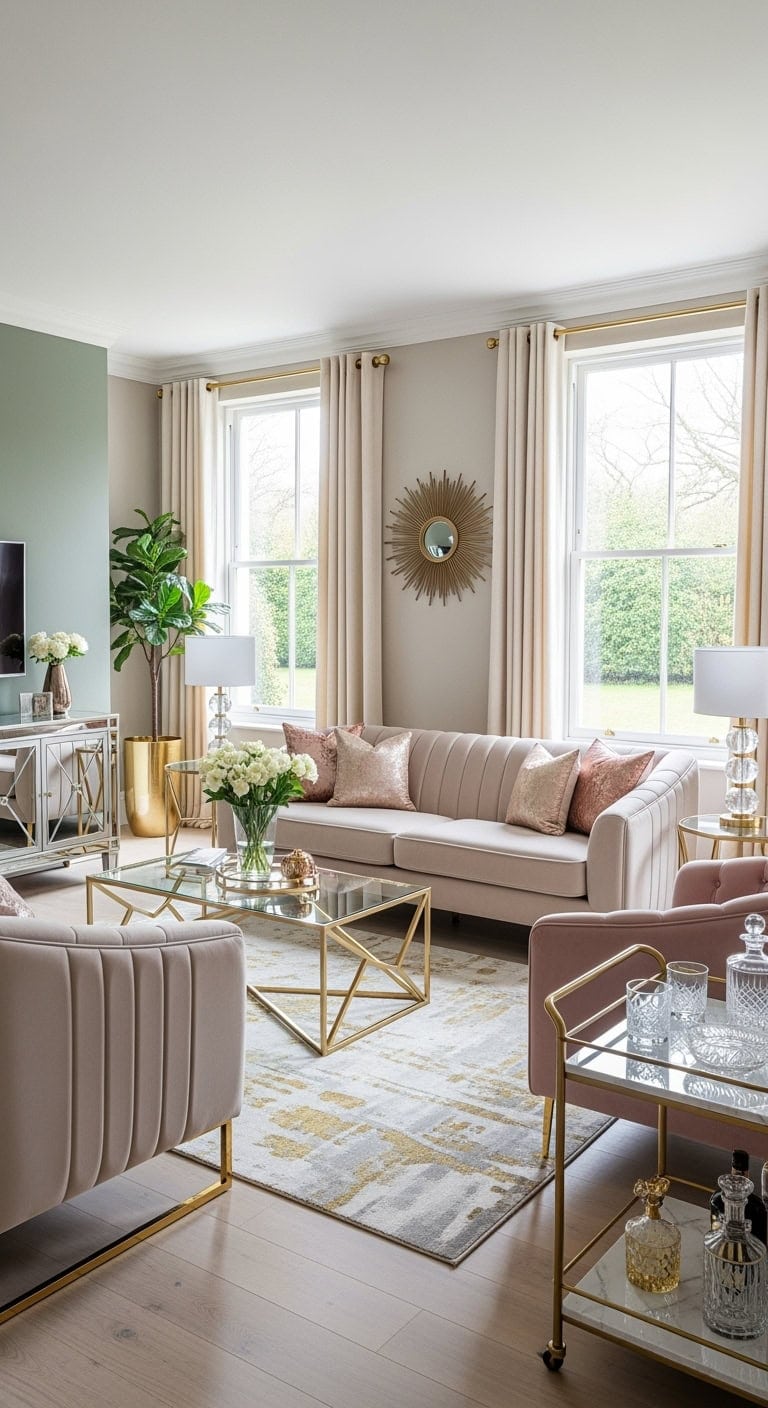 glamorous metallic beige livingroom
