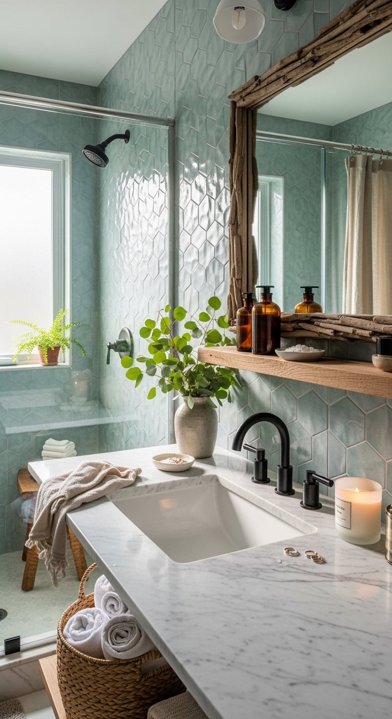 calming modern textured seafoam backsplash tiles