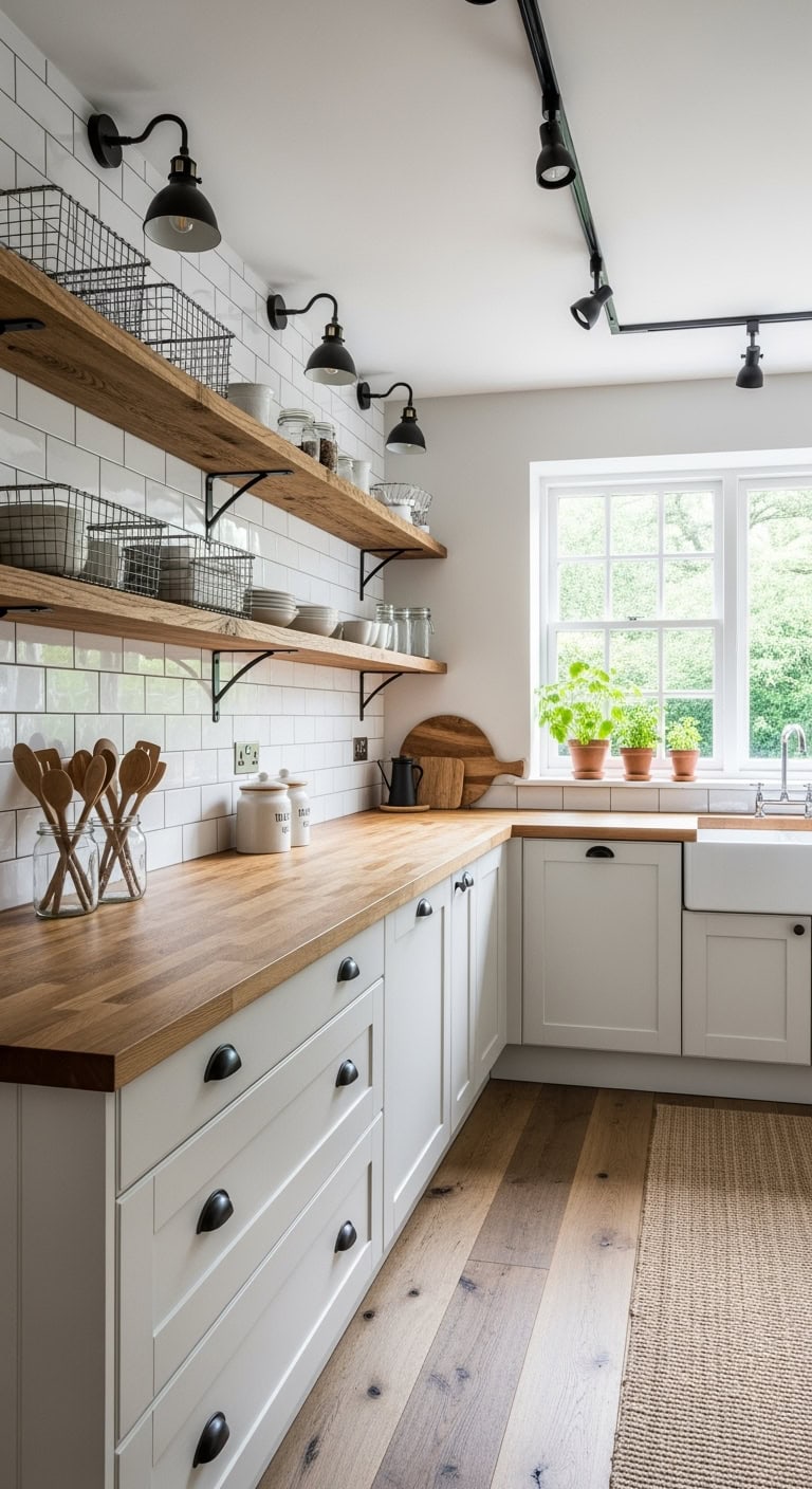 reclaimed wood subway backsplash
