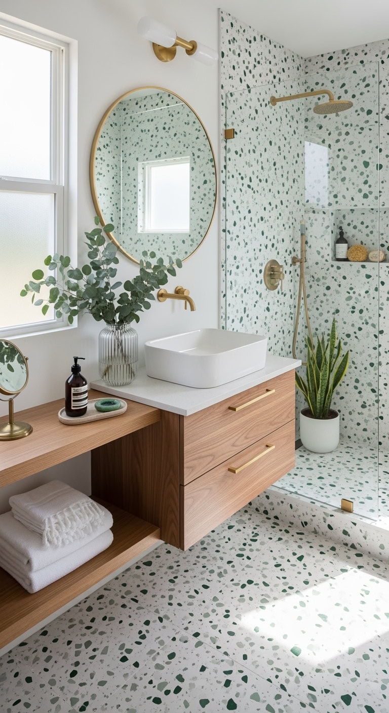 terrazzo shines with green chips