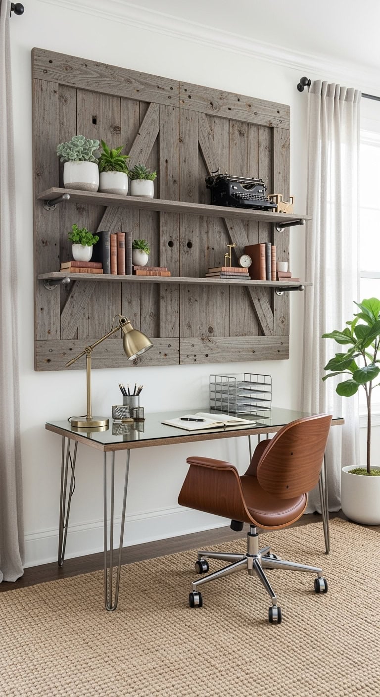 rustic modern barn door shelves