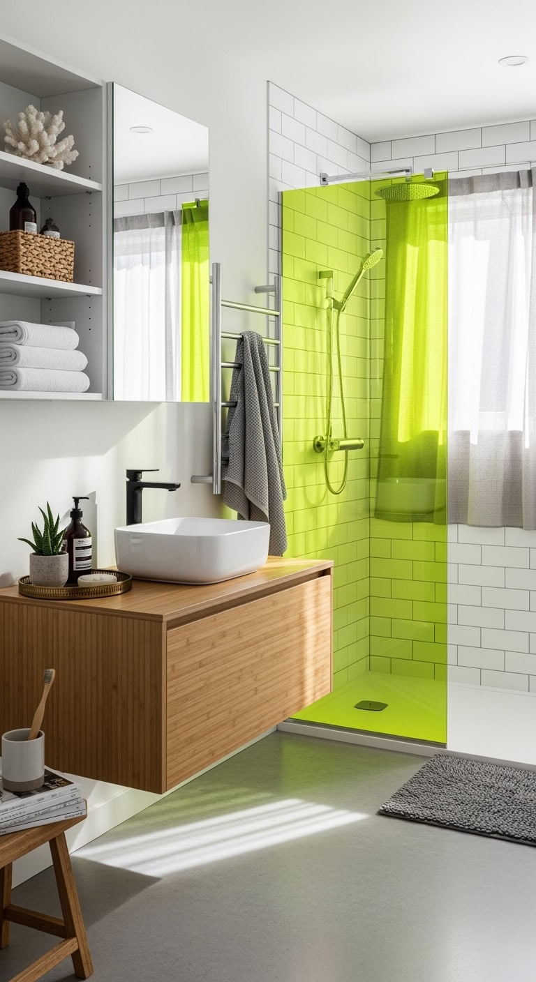 transformative chartreuse glass shower statement