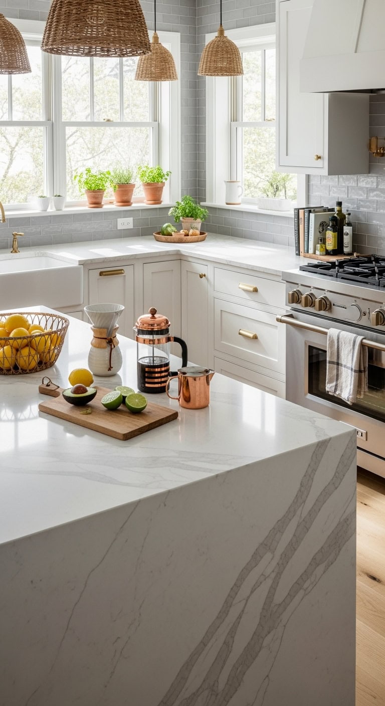 luxurious beachy coastal quartz countertops