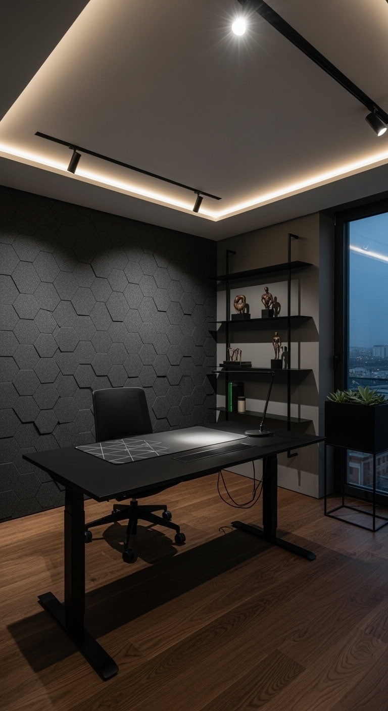 matte black office with leds