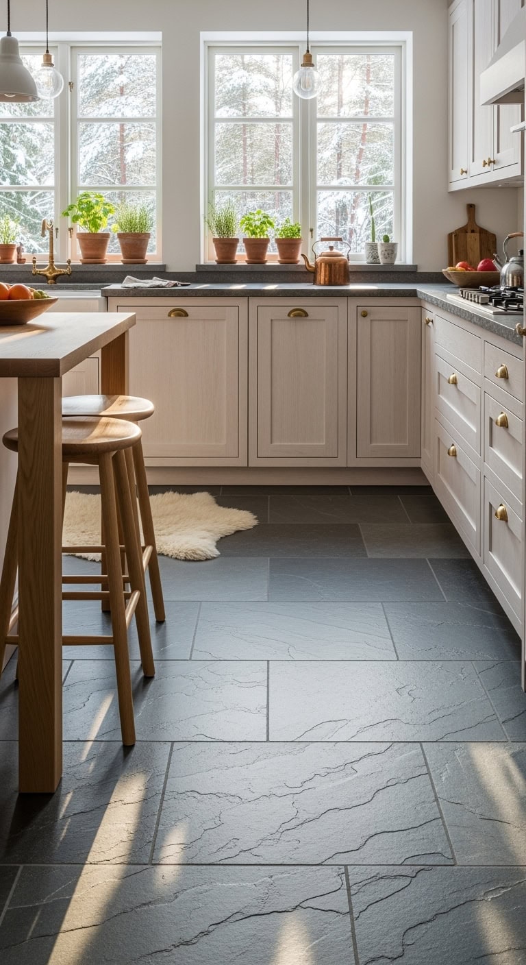 cozy clean scandinavian stone floors