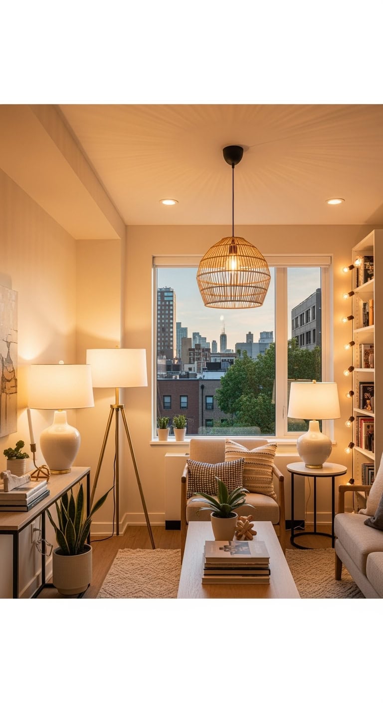 layered warm ambient lighting setup