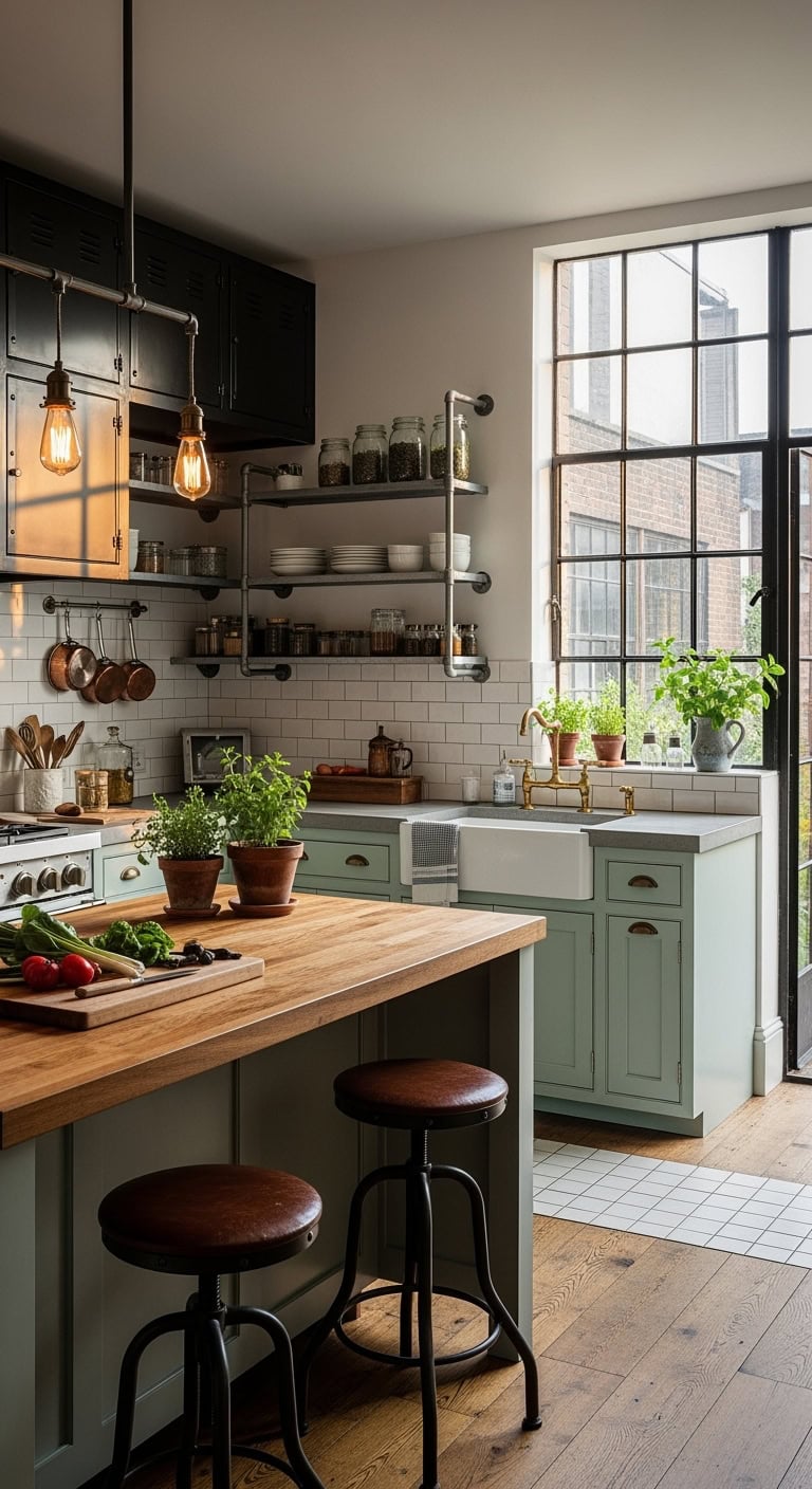 mint industrial kitchen design
