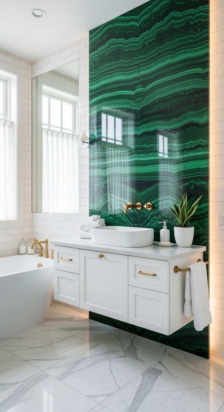 luxurious dramatic glamorous malachite bathroom