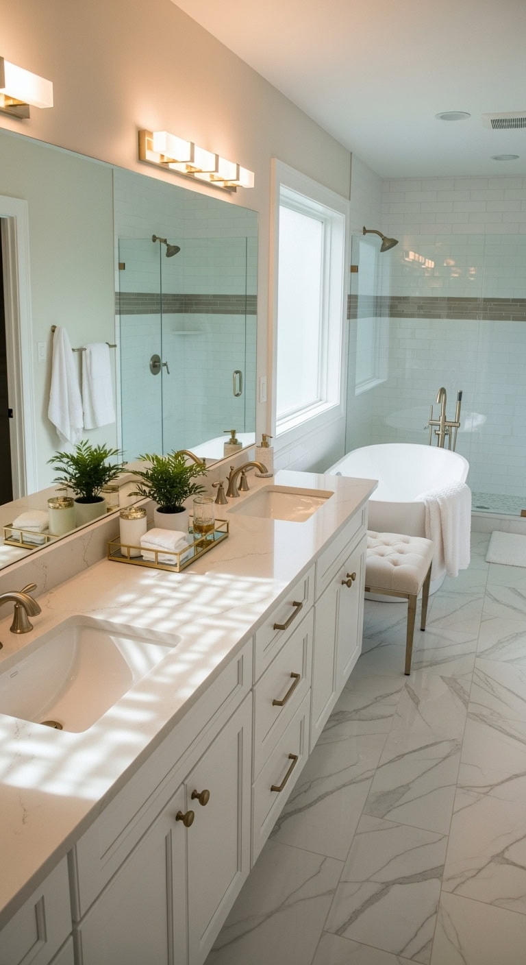 luxurious beige quartz bathroom countertops