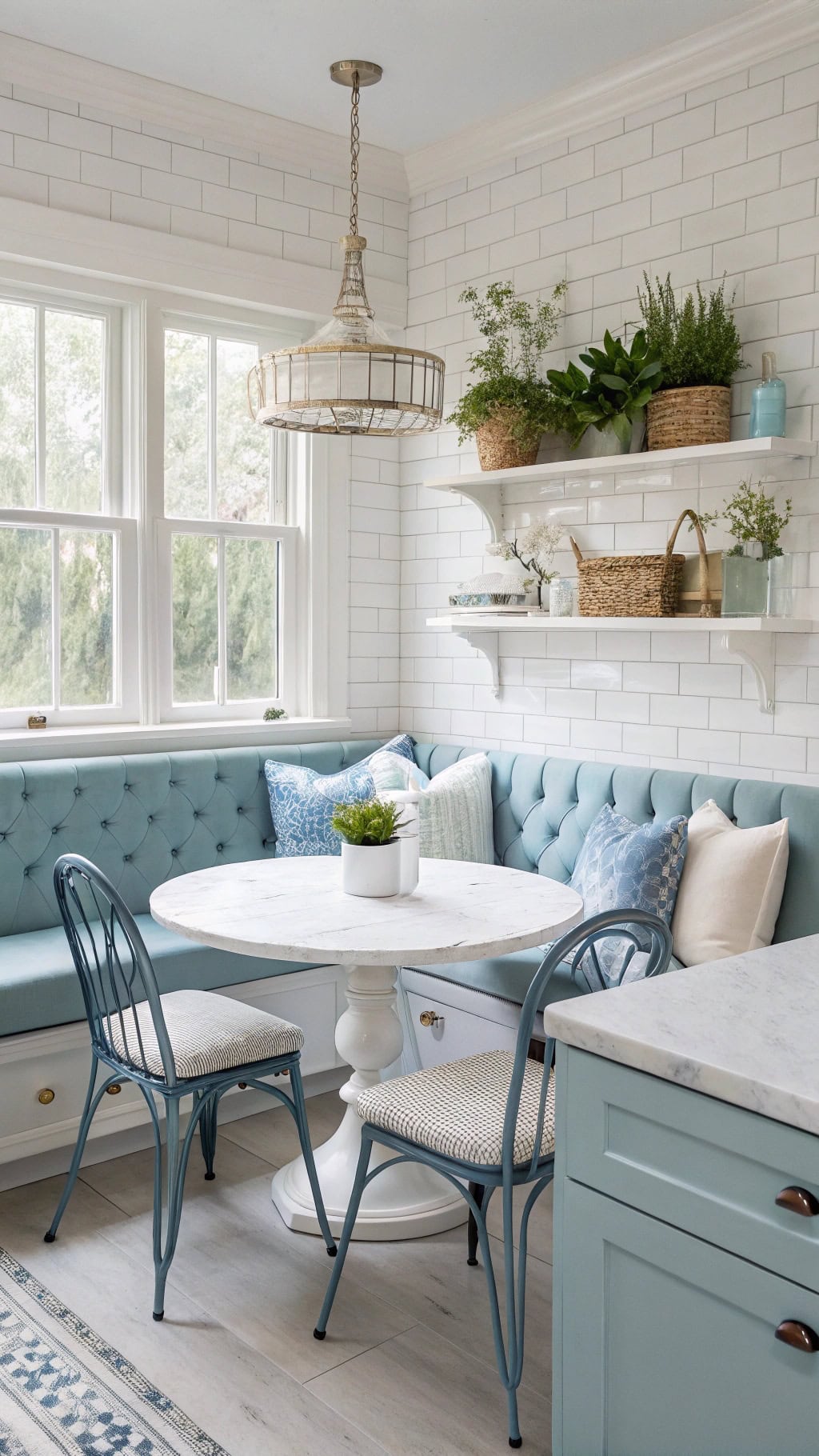 blue velvet breakfast nook