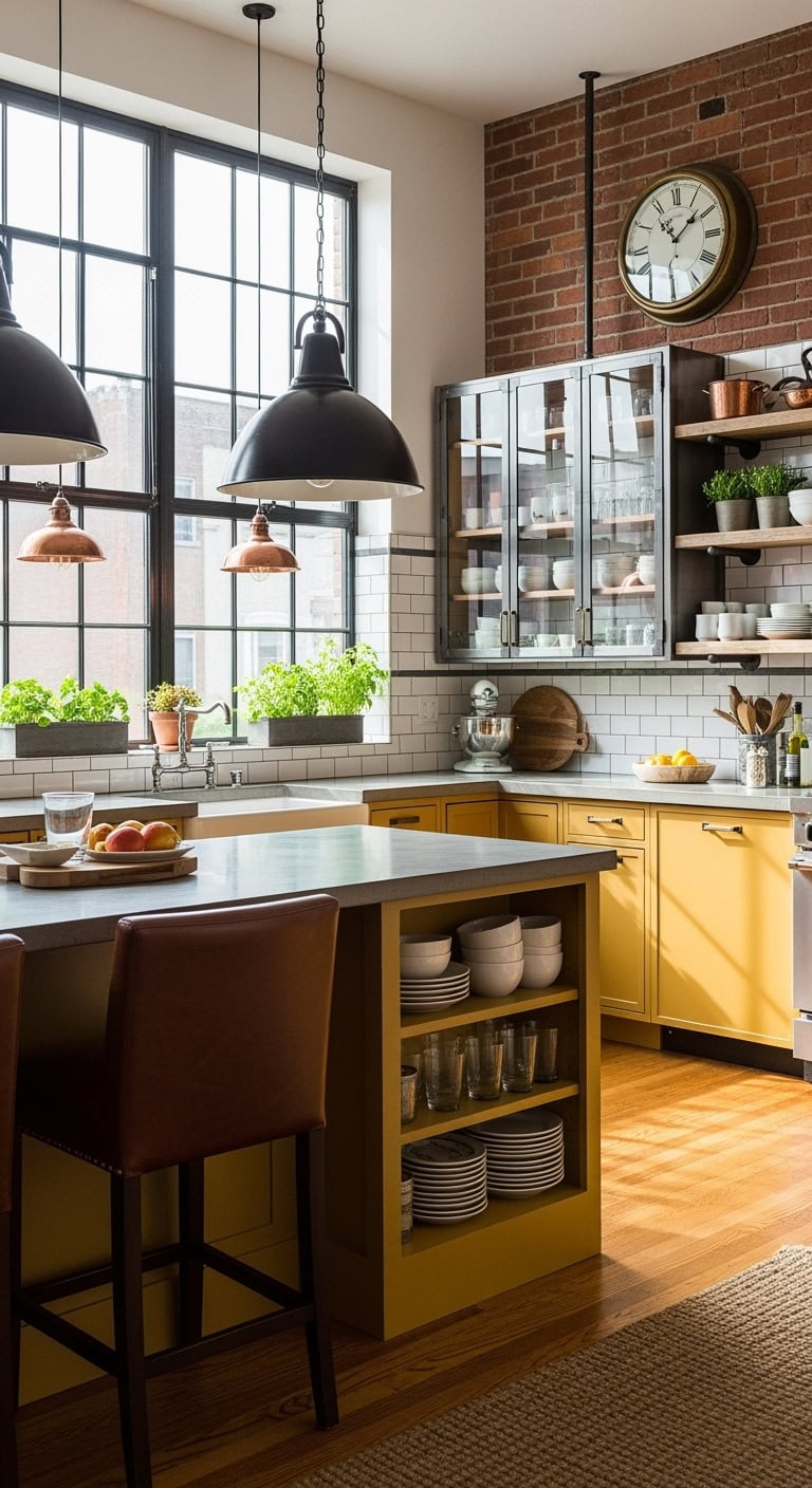 industrial mustard kitchen design