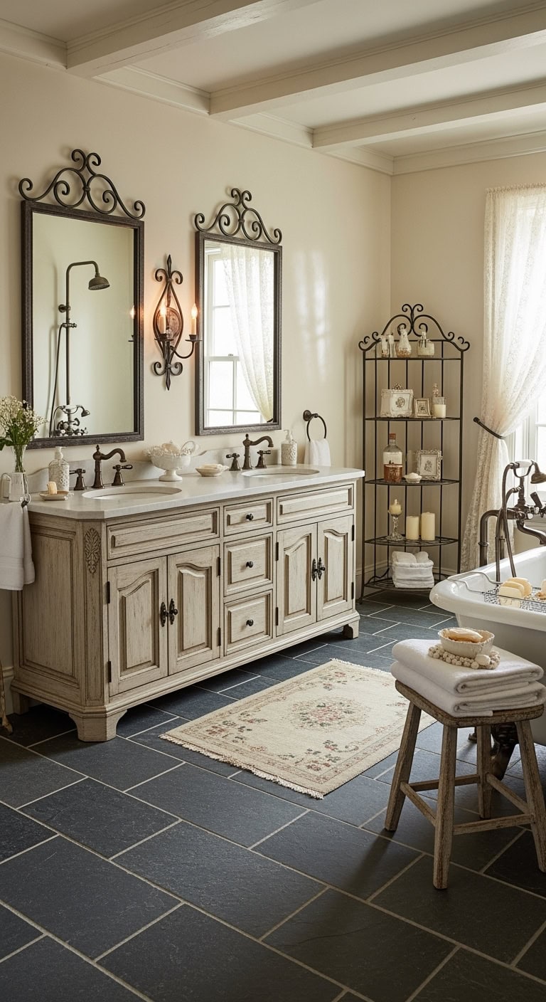 french country limestone bathroom elegance