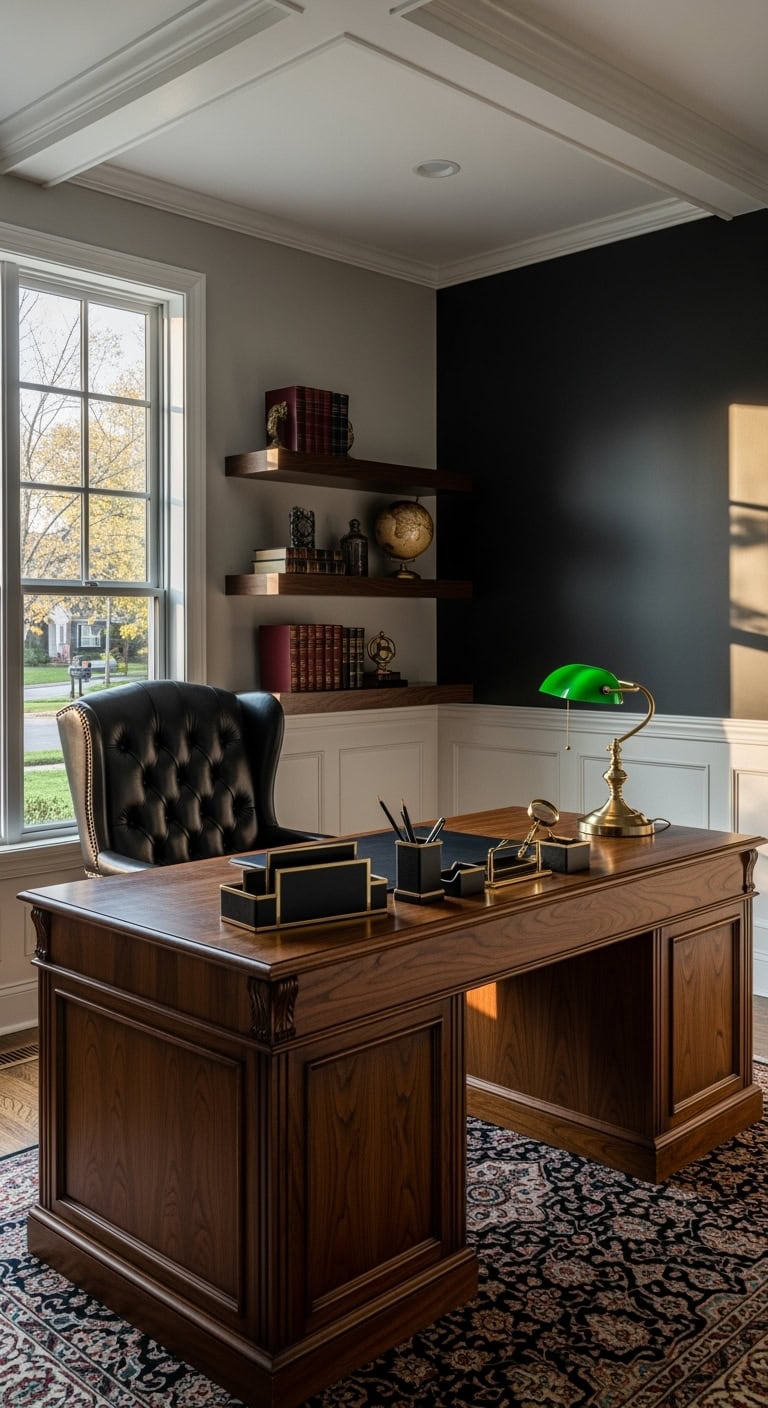 dark wood black leather