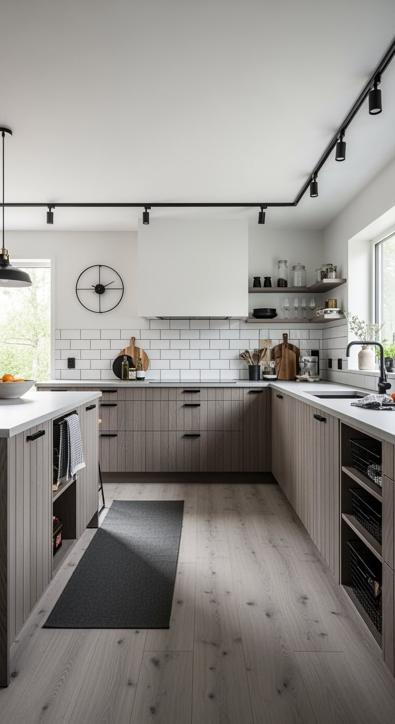 warm grey wood black accents