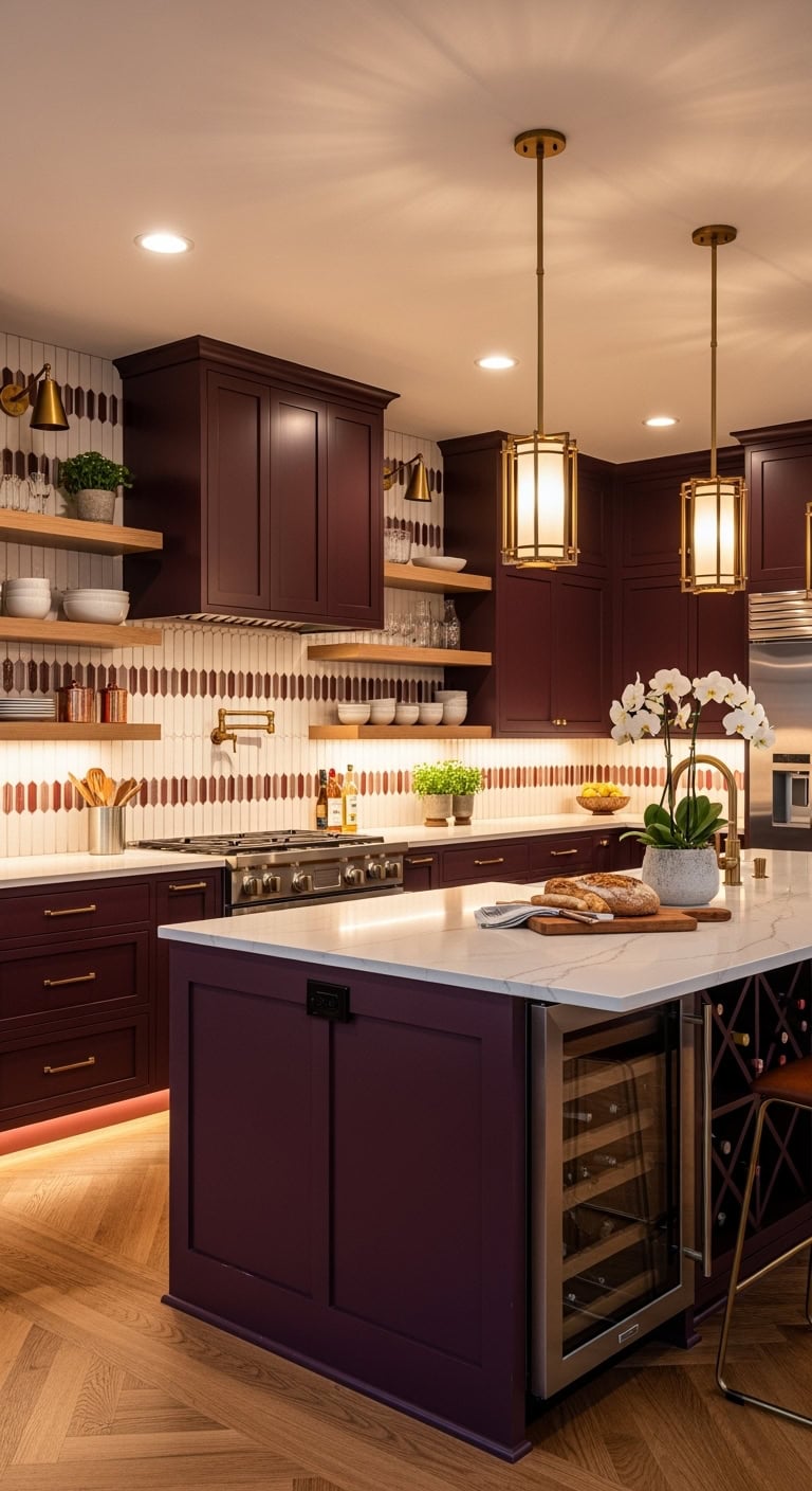 sophisticated burgundy kitchen design