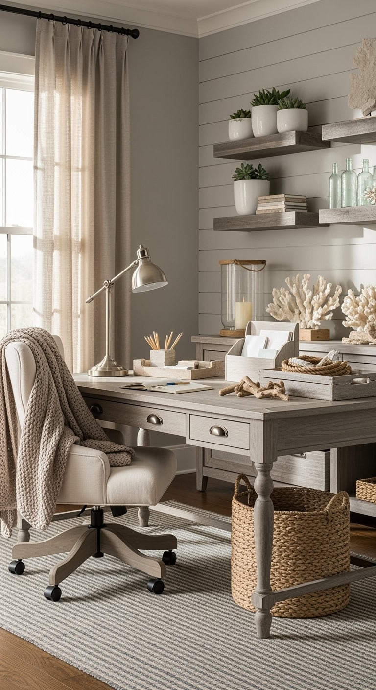 layered neutral coastal workspace design