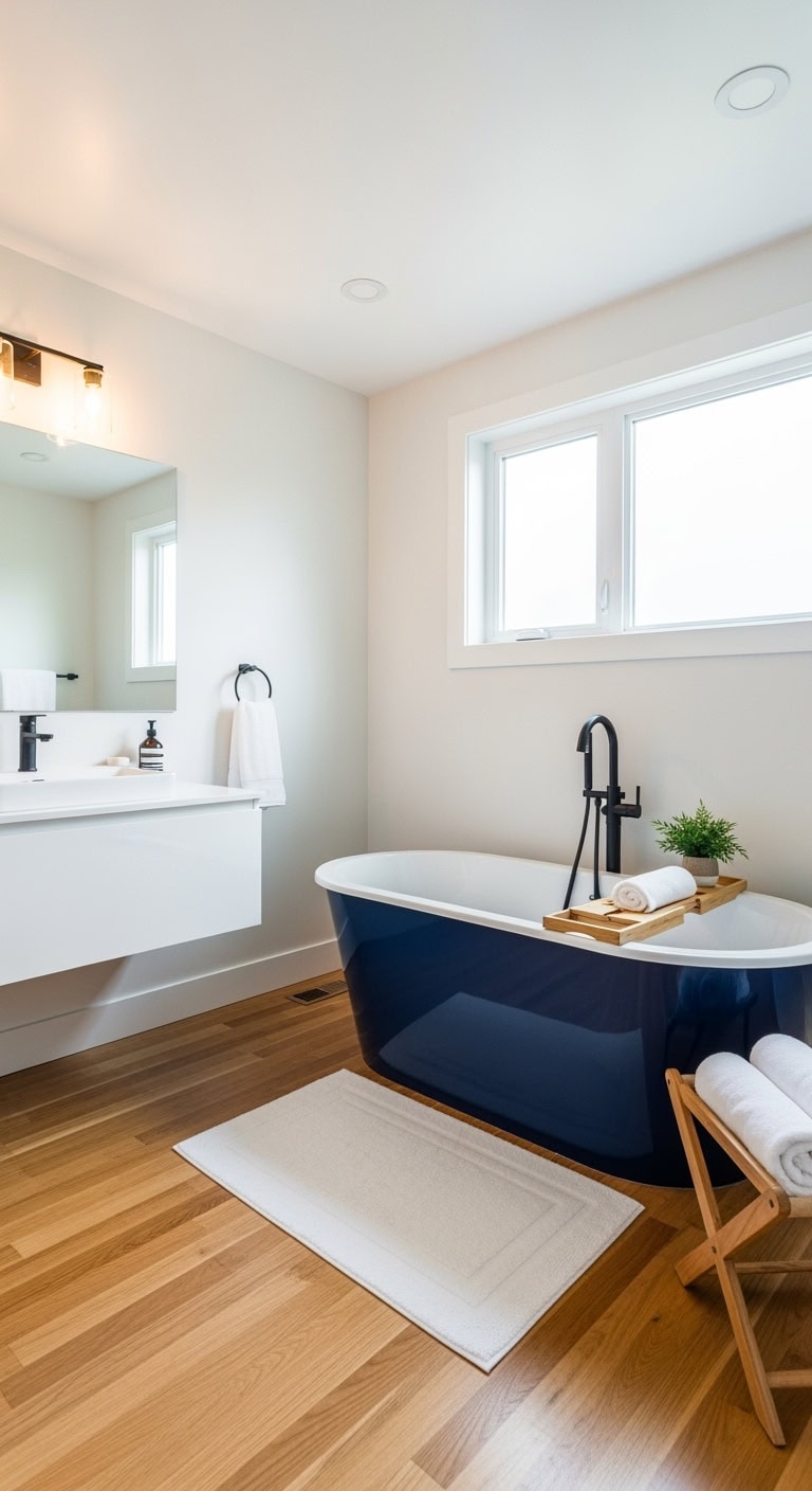luxurious statement making freestanding blue bathtub